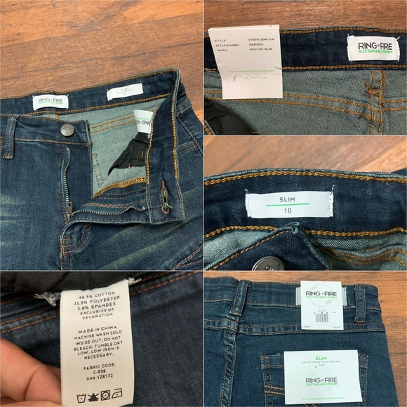 Ring of Fire RUST DARK BLUE WASH Big Boy's Sz 10 Swerve Slim Jeans - Picture 4 of 6